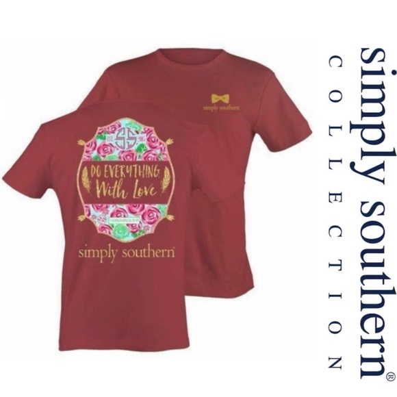 Simply Southern | Red & Gold "Do Everything With Love" Tee | Size Medium - Picture 1 of 14